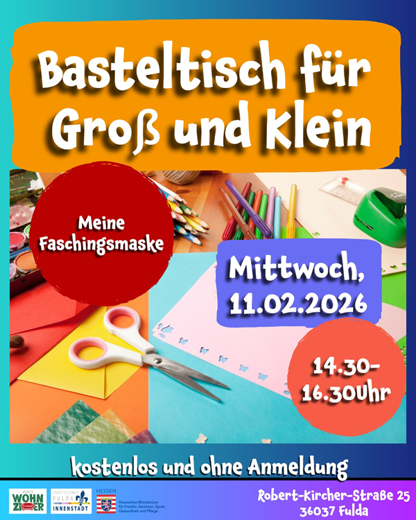 Basteltisch für Groß und Klein- Meine Faschingsmaske